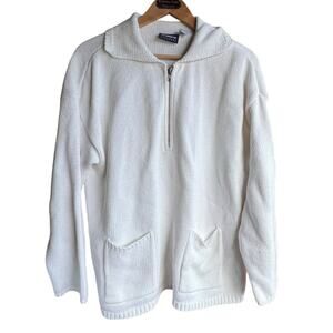 Vintage Liz Claiborne Womens Sweater Size M Ivory 1/4 Zip Pullover Knit 100% Cot